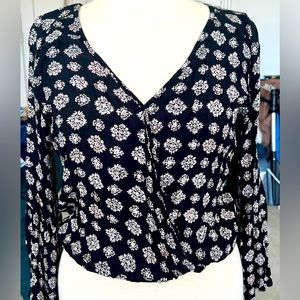 AE Black Floral Wrap Blouse -size Medium